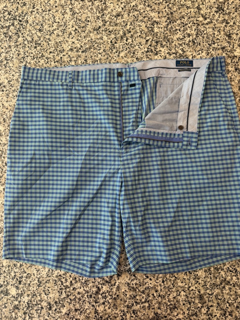 Polo by Ralph Lauren Blue and White Plaid Flat Front Shorts